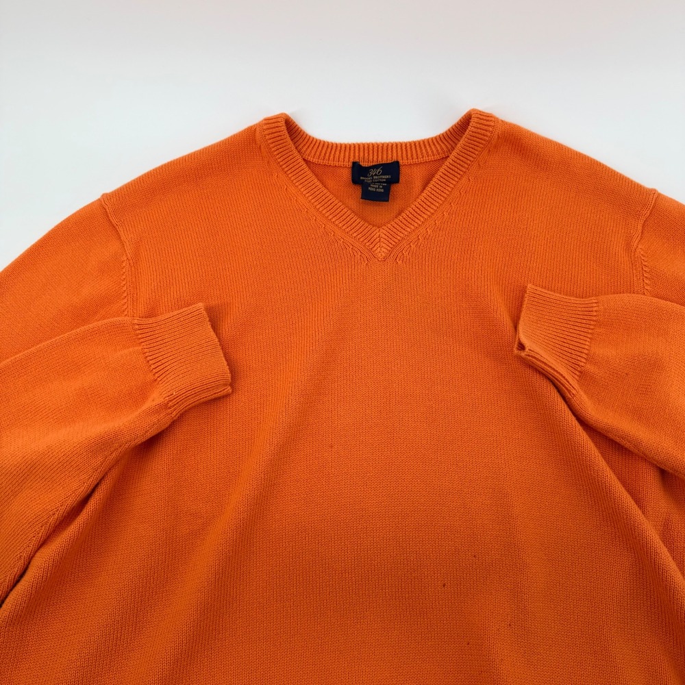 Brooks Brothers 346 V-Neck Pima Cotton Sweater Preppy Classic Large Orange